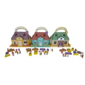 Vintage 45 Piece 90s Blue Box Carry Along Dreams Doll House Playsets w/Furniture
